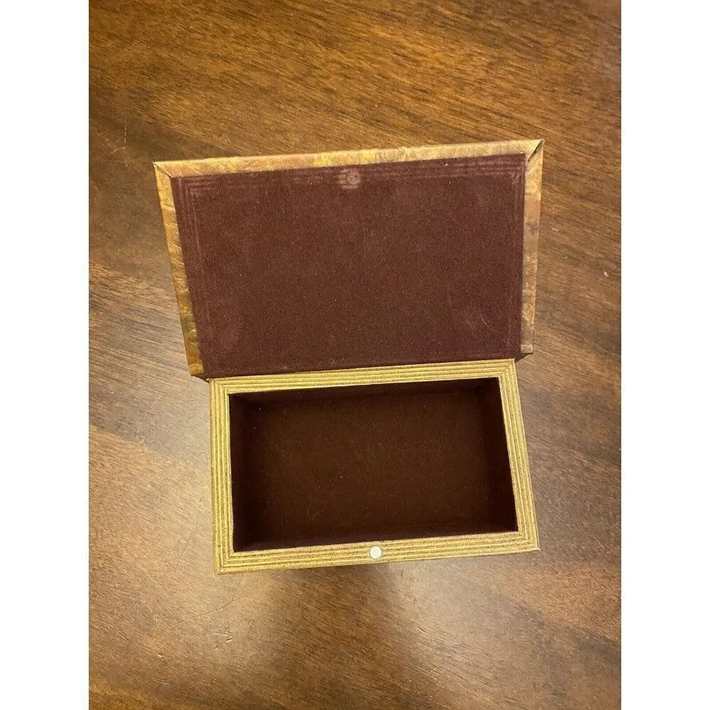 Book Shaped Jewelry Keepsake Box~Brown & Gold ~ Brown Velvet Lined